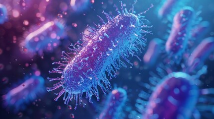 Microscopic 3D rendering of bacteria in a colorful and abstract style.