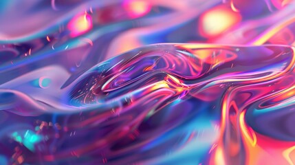 Naklejka premium Abstract iridescent liquid with vibrant colors, shiny surface with reflections and highlights, bright pink, blue, and yellow hues, digital rendering, futuristic, modern, and stylish