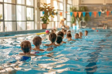 Children swimming in a public indoor pool