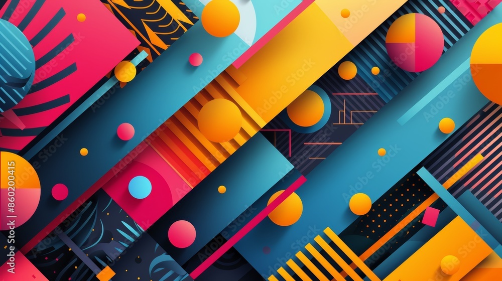 Poster abstract geometric background with vibrant colors and dynamic shapes.
