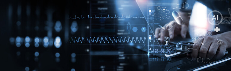 Medical research, Health technology development, Doctor doing research using AI for data analysis...