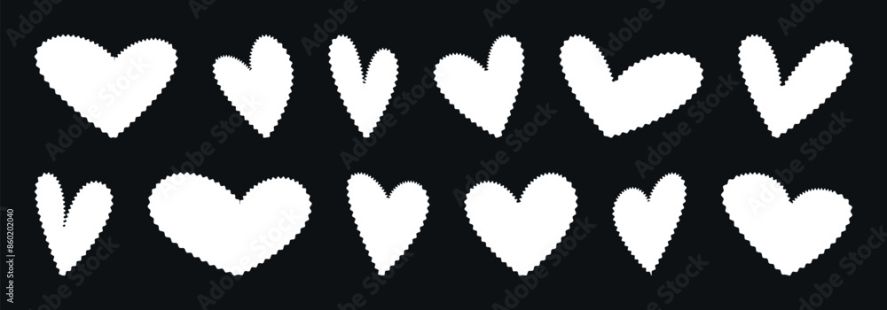 Poster set of simple hearts. hand drawn shapes collection. heart icons with torn edge texture effect. back 