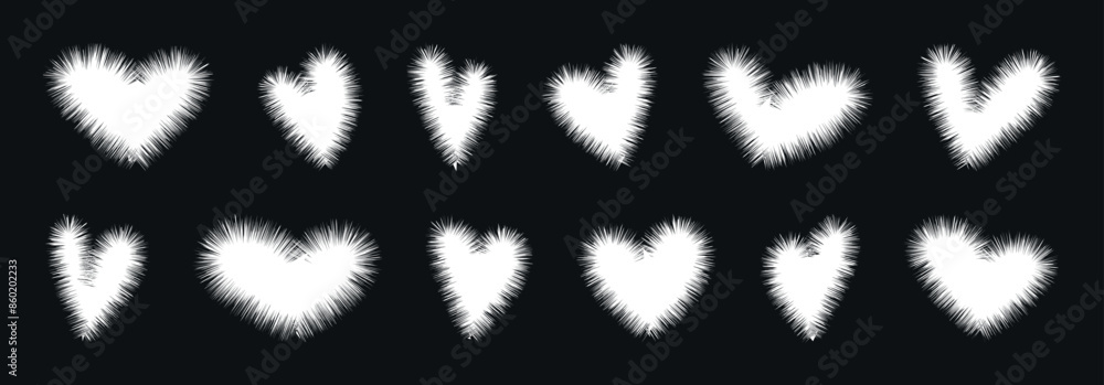 Poster set of simple hearts. hand drawn shapes collection. heart icons with fluffy texture effect. back to 