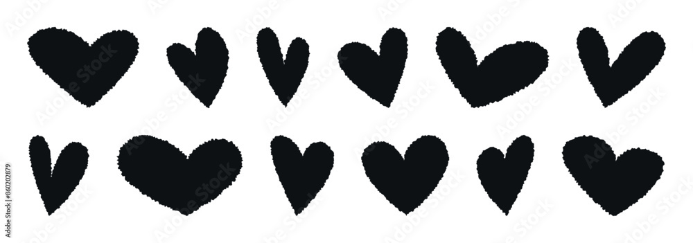 Poster set of simple hearts. hand drawn shapes collection. heart icons with torn edge texture effect. back 