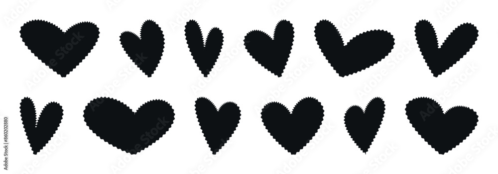 Poster set of simple hearts. hand drawn shapes collection. heart icons with torn edge texture effect. back 
