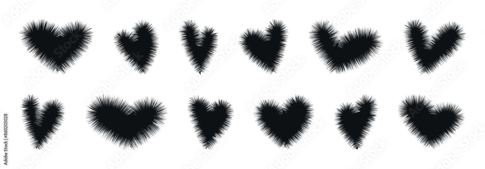 Poster set of simple hearts. hand drawn shapes collection. heart icons with fluffy texture effect. back to 