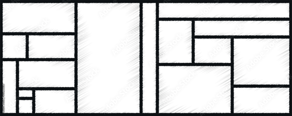 Poster set of rectangles. hand drawn shapes collection. shapes with scribble shading texture. chalk drawn e
