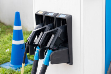 Electric car charging station for charge EV battery, Plug for vehicle with electric engine.