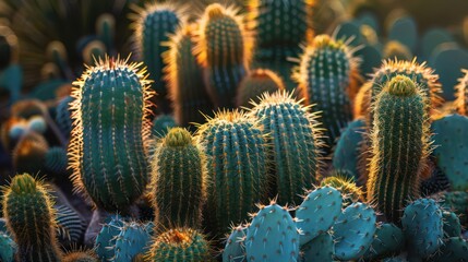 Mixed cacti and succulents in small pots