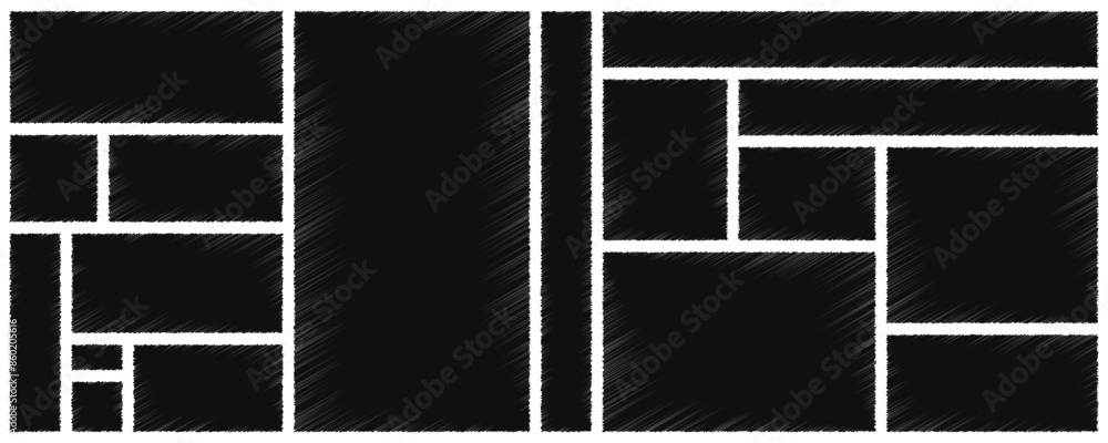 Poster set of rectangles. hand drawn shapes collection. shapes with scribble shading texture. chalk drawn e