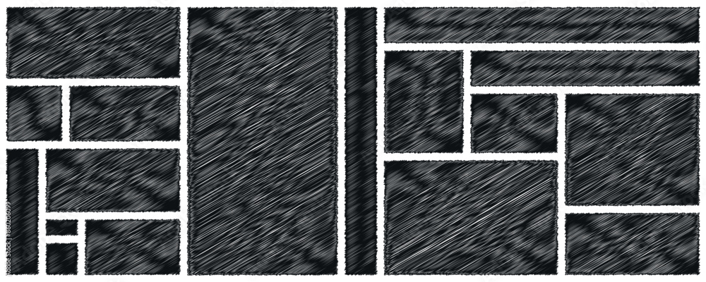 Poster set of rectangles. hand drawn shapes collection. shapes with scribble shading texture. chalk drawn e