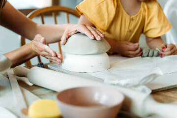Ceramic workshop. Crafting with clay in an artistic environment