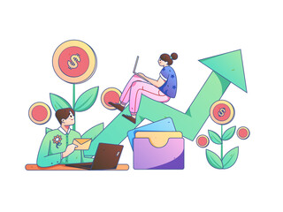 Internet financial management investment flat vector concept operation hand drawn illustration
