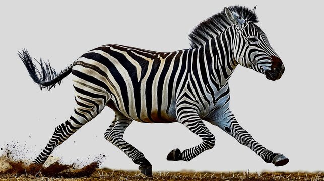 Galloping Zebra A zebra running with a white background