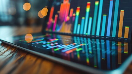 A row of colorful investment charts and graphs on a tablet screen, symbolizing successful wealth accumulation