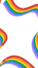 Obraz premium Rainbow moving lines on transparent background. Colorful stripe twinkle stars. Color frame orange, green, purple, blue, red. Cartoon childish design style. Dynamic frame. Retro 90s LGBTQ illustration