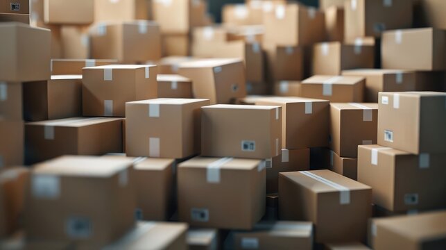 A stack of branded product boxes ready for shipment, illustrating successful logistics and supply chain management
