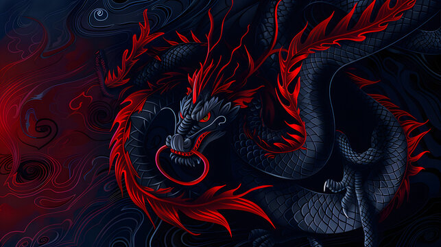 Traditioneller Chinesischer Drache, dunkler Drachen Hintergrund, Chinesische Kunst, altert&uuml;mliche Kreatur, Chinesische Geschichte 