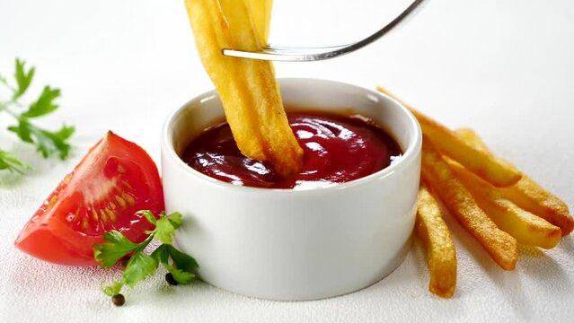 bowl of ketchup and french fries