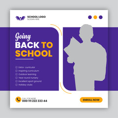 Back to school or school admission social media post design template