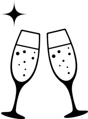Flat isolated glasses of champagne icon. Wine glasses illustration vector.