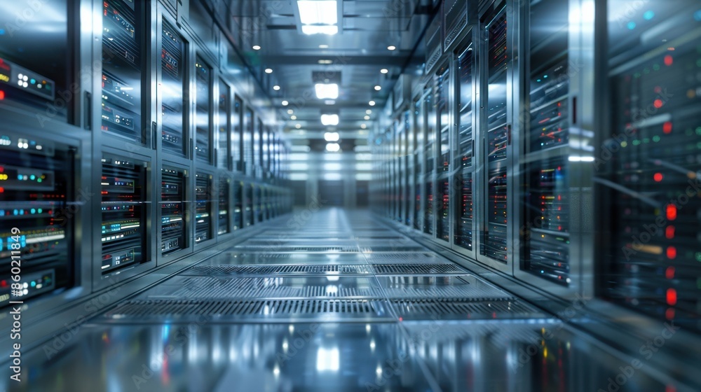Aufkleber massive servers and data storage units representing big data infrastructure in a futuristic facility