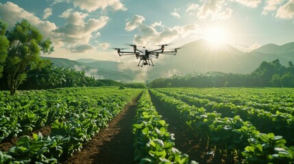 AI-powered drones and sensors monitor and optimize crop health in expansive agricultural fields.