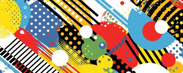 Colorful abstract pattern design with dots, lines, and geometric shapes