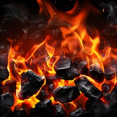 A pile of charcoal with a fire burning in the middle,Glowing coals of determination burning bright, fueling the journey through life's challenges.

