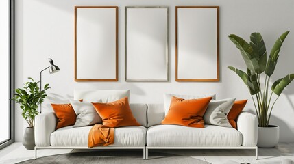 Minimalist Living Room with Orange Accents