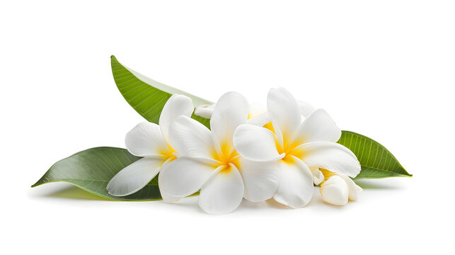Frangipani flowers with leaves isolated on white : Generative AI
