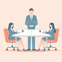 business people meeting. vector illustration. brainstorming,  cooperation, leadership concept.