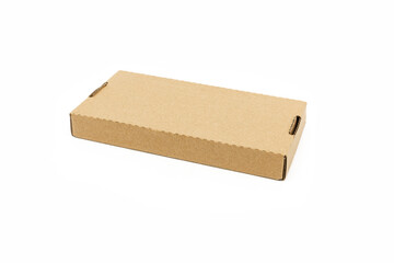 A small thin kraft paper courier box isolated on white background