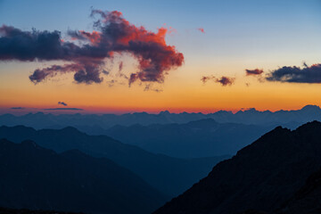 Coucher de soleil sur les Ecrins.