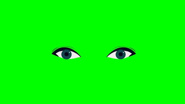Animation or cartoon female drawn blue flashing on a green chromakey background for insertion