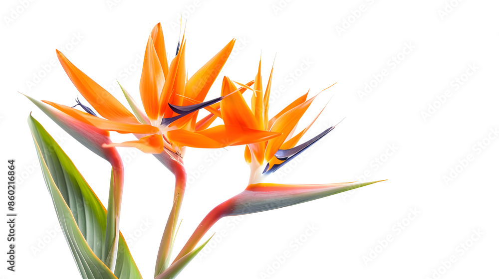 Poster bird of paradise flowers isolated on a white background : generative ai