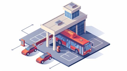 Obraz premium A busy city street with a yellow bus and a white airplane