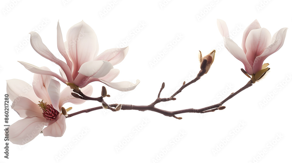 Poster magnolia flower spring branch isolated on white background : Generative AI
