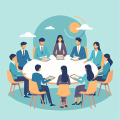 business people meeting. vector illustration. brainstorming,  cooperation, leadership concept.