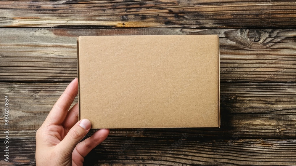 Aufkleber customize text on empty cardboard held in hand