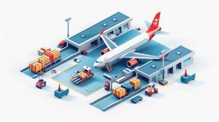 Obraz premium A white background with a red and white airplane in the middle