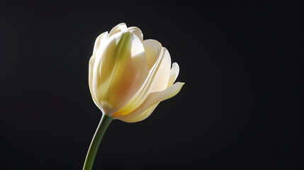 Fototapeta premium Soft cream tulip flower isolated on black background : Generative AI