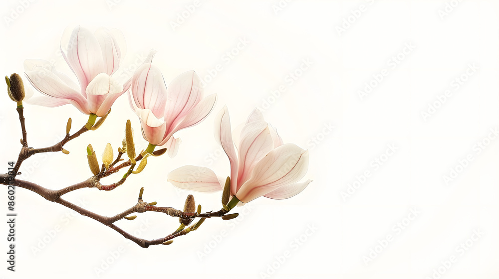 Poster magnolia flower spring branch isolated on white background : Generative AI