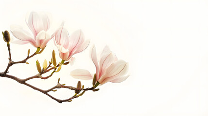 magnolia flower spring branch isolated on white background : Generative AI