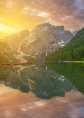 italy dolomites natural park south tyrol region Antorno Carezza Misurina and Braies Lakes Tre Cime mountains clouds sunlight day and sunset photos with colors