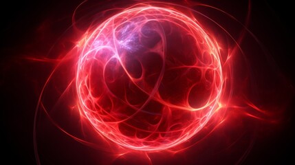 Glowing Red Orb With Intricate Energy Patterns Against Black Background