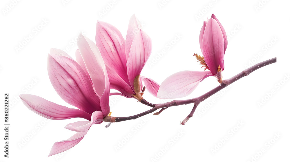Poster pink magnolia flower spring branch isolated on white background : Generative AI
