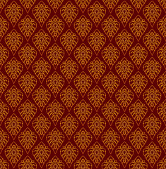 Thai gold oriental culture art seamless pattern illustration design vector in red background