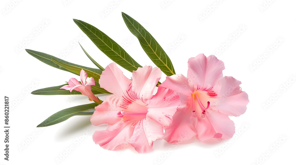 Poster Nerium oleander Pink oleander flowers isolated on white background with clipping path : Generative AI