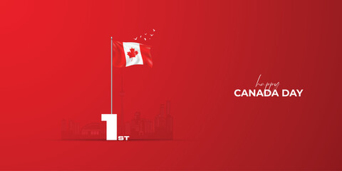 1st july, Happy Canada Day, Canada Day creative design for social media banner, independence day of Canada, canada flag, red background.